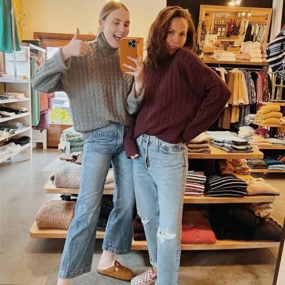 💕FAVORITE DAUGHTER💕 Masha Cable Knit Turtleneck Sweater Storm Cloud Grey L NWT - Picture 7 of 16